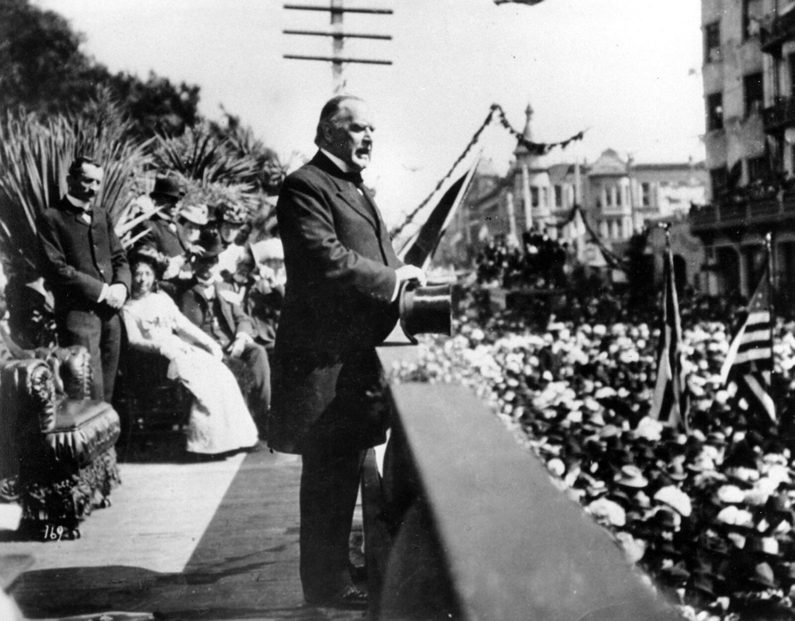 FILE - Gov. William McKinley of Ohio makes a speech during the U.S. presidential campaign in 1896. McKinley became the 25th president in 1897. (AP Photo)
