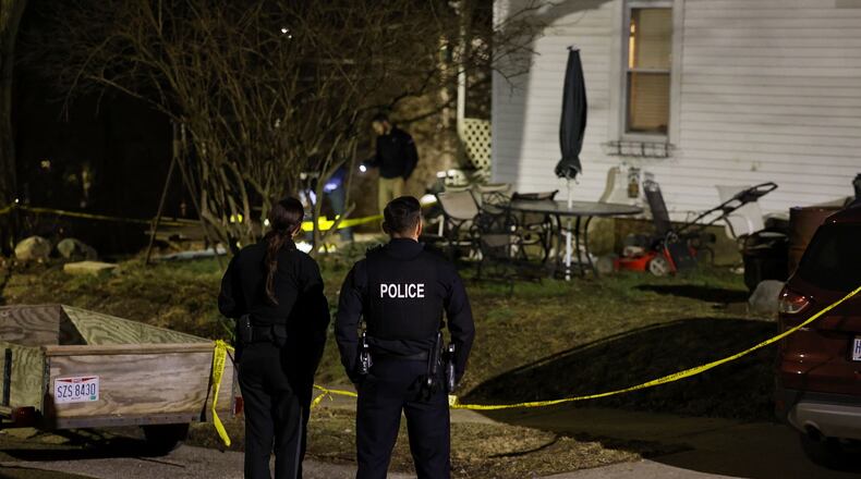 Police are on the scene of a double shooting on Summer Street in Hamilton Feb. 21, 2022 NICK GRAHAM / STAFF