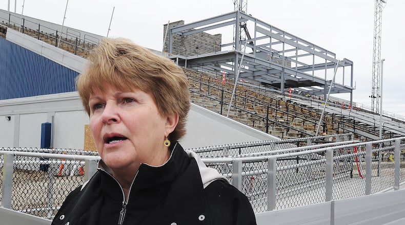 Dayton Public Schools Superintendent Elizabeth Lolli, talks Thursday April 6, 2023 about the renovations to Welcome Stadium. MARSHALL GORBY\STAFF