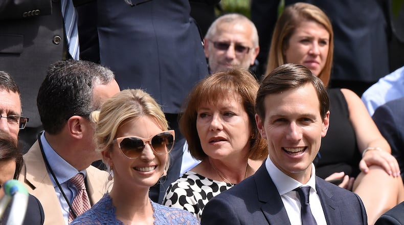 Jared Kushner and Ivanka Trump attend a press conference in the Rose Garden of the White House on July 25, 2017 in Washington, D.C. (Olivier Douliery/Abaca Press/TNS)