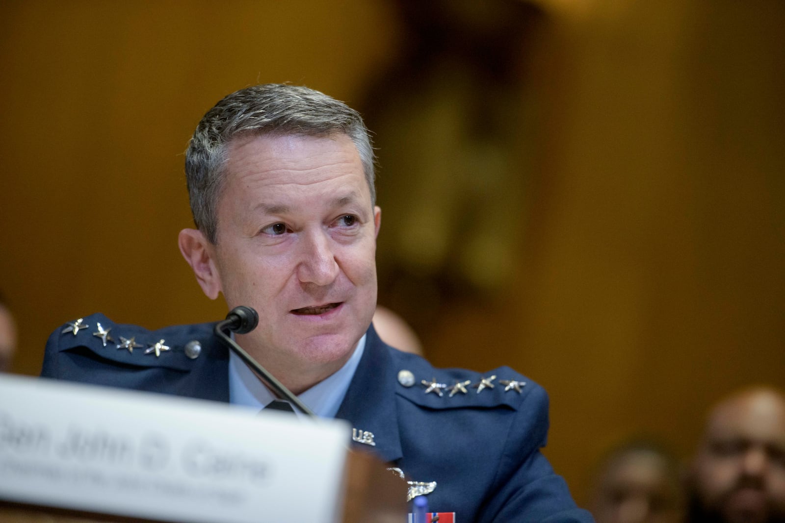 Gen. John D. Caine, chairman of the Joint Chiefs of Staff, testifies during a Senate Committee on Appropriations subcommittee hearing to examine proposed budget estimates for fiscal year 2026 for the Department of Defense, on Capitol Hill, Wednesday, June 11, 2025, in Washington. (AP Photo/Rod Lamkey, Jr.)