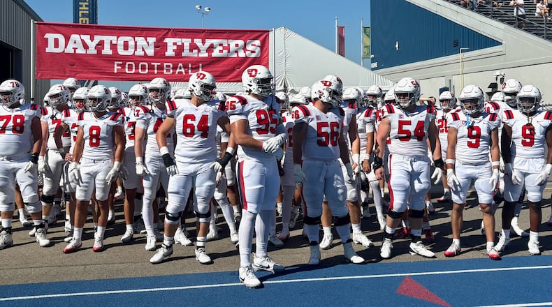 Dayton waits to take the field before a game against Stetson on Saturday, Sept. 27, 2025, at Welcome Stadium. David Jablonski/Staff