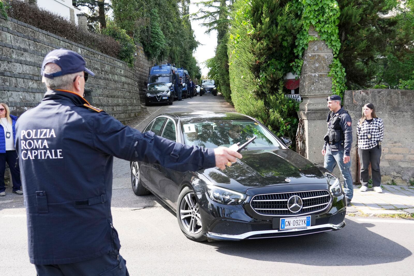 Iranian delegates leave the Omani Embassy in Rome after closed-door meeting with a U.S. delegation to discuss Tehran's rapidly advancing nuclear program, Saturday, April 19, 2025. (AP Photo/Andrew Medichini)