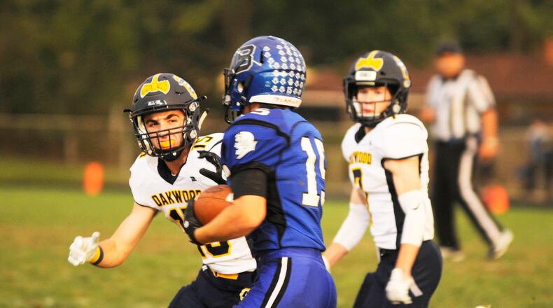 Jake Sargent of Oakwood (left) is a receiver for the South All-Stars. MARC PENDLETON / STAFF