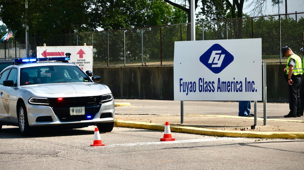 A large law enforcement presence was reported at Fuyao Glass America in Moraine on Friday, July 26, 2024. MARSHALL GORBY / STAFF