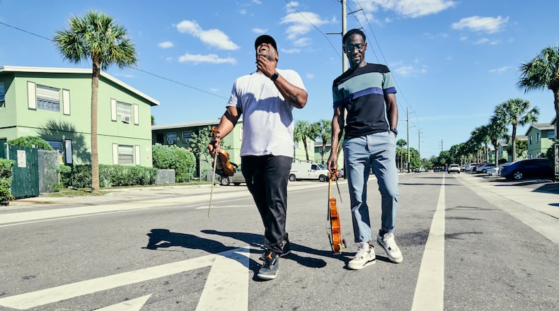 Black Violin, Kev Marcus (left) and Wil Baptiste, are celebrating 20 years of blending hip hop and classical. Its Full Circle Tour will make a stop at the Schuster Center on Oct. 10. CONTRIBUTED