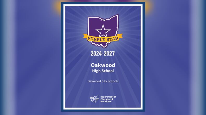 Oakwood High School and two others in the district have been named Ohio’s newest Purple Star schools. CONTRIBUTED