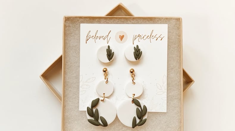 A pair of earrings made by Cedarville student Amy Wikrent. She started her business in 2019. CONTRIBUTED