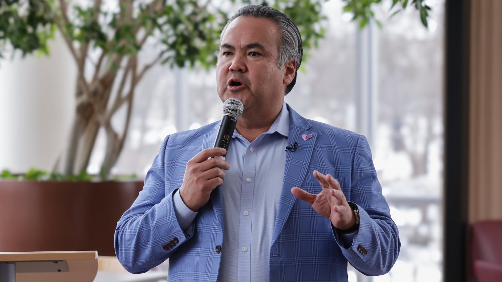 CareSource CEO Erhardt Preitauer speaks during an event at the company's North Main Street office on Wednesday, Feb. 4. BRYANT BILLING / STAFF