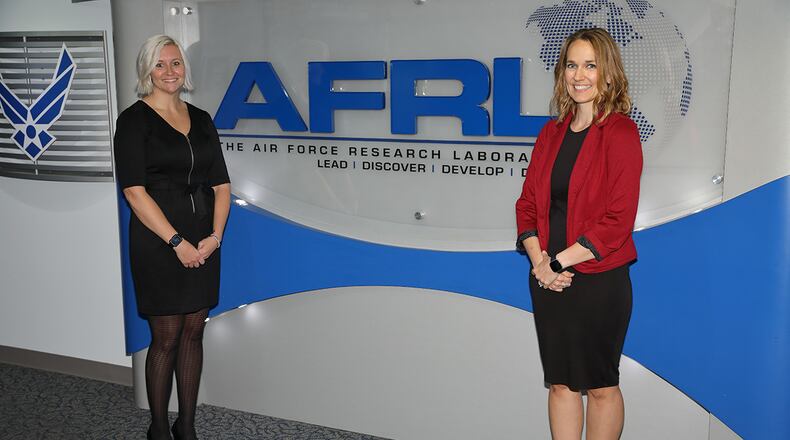 Senior Personnel Advisor Kelly Fent (left) and former Air Force Research Laboratory  Deputy Executive Director Dr. Jessica Salyers led an initiative focused on improving workforce agility through research and experimentation. Based on their findings, AFRL executed an 18-month pilot program assessing new practices for recruiting, hiring and retaining employees. After receiving overwhelmingly positive feedback, AFRL began implementing these new business practices across the enterprise. U.S. AIR FORCE PHOTO/JEREMY PATTON