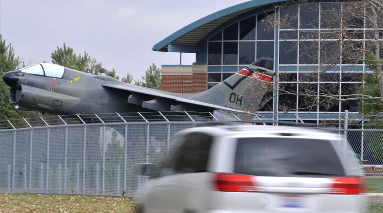 A vehicle travels along Ohio 794 near the Springfield Air National Guard Base.