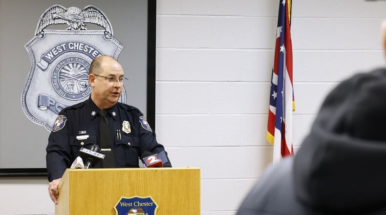 In this March photo, West Chester Police Department Assistant Chief Brian Rebholz speakers to media about an Amber Alert issued to locate Maoly Hererra Toscano, a 17-year-old, and her daughter, Sara Herrera, who is 1 year old. NICK GRAHAM/STAFF