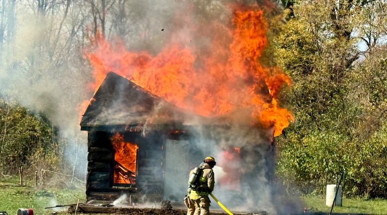 A brush fire spread to a cabin in Jefferson Twp. on Friday, Nov. 8, 2024. Photo courtesy the Jefferson Twp. Fire Department.