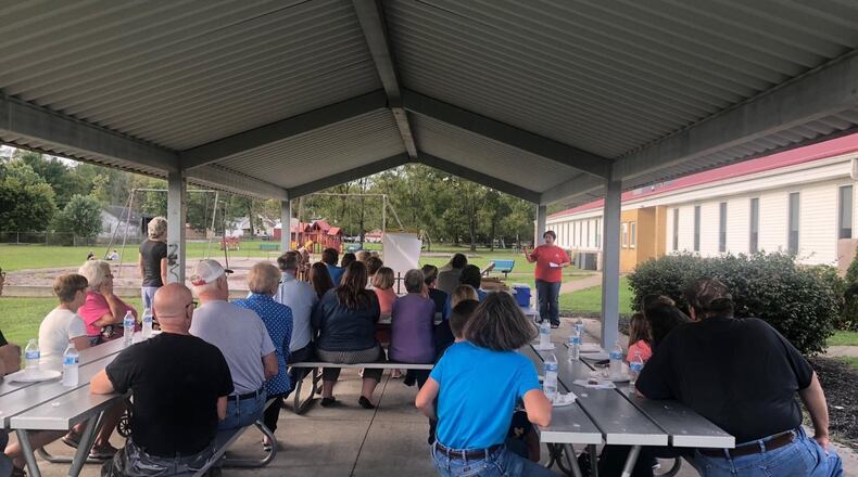 Reily Twp. residents turned out for several listening sessions to talk about what the township needed to improve active living opportunities. While many ideas were floated, a walking path and improved baseball fields were the priorities. Here, residents are gathered in a picnic shelter at the community center for a session led by Sharon Klein, of the local healthy living coalition. CONTRIBUTED