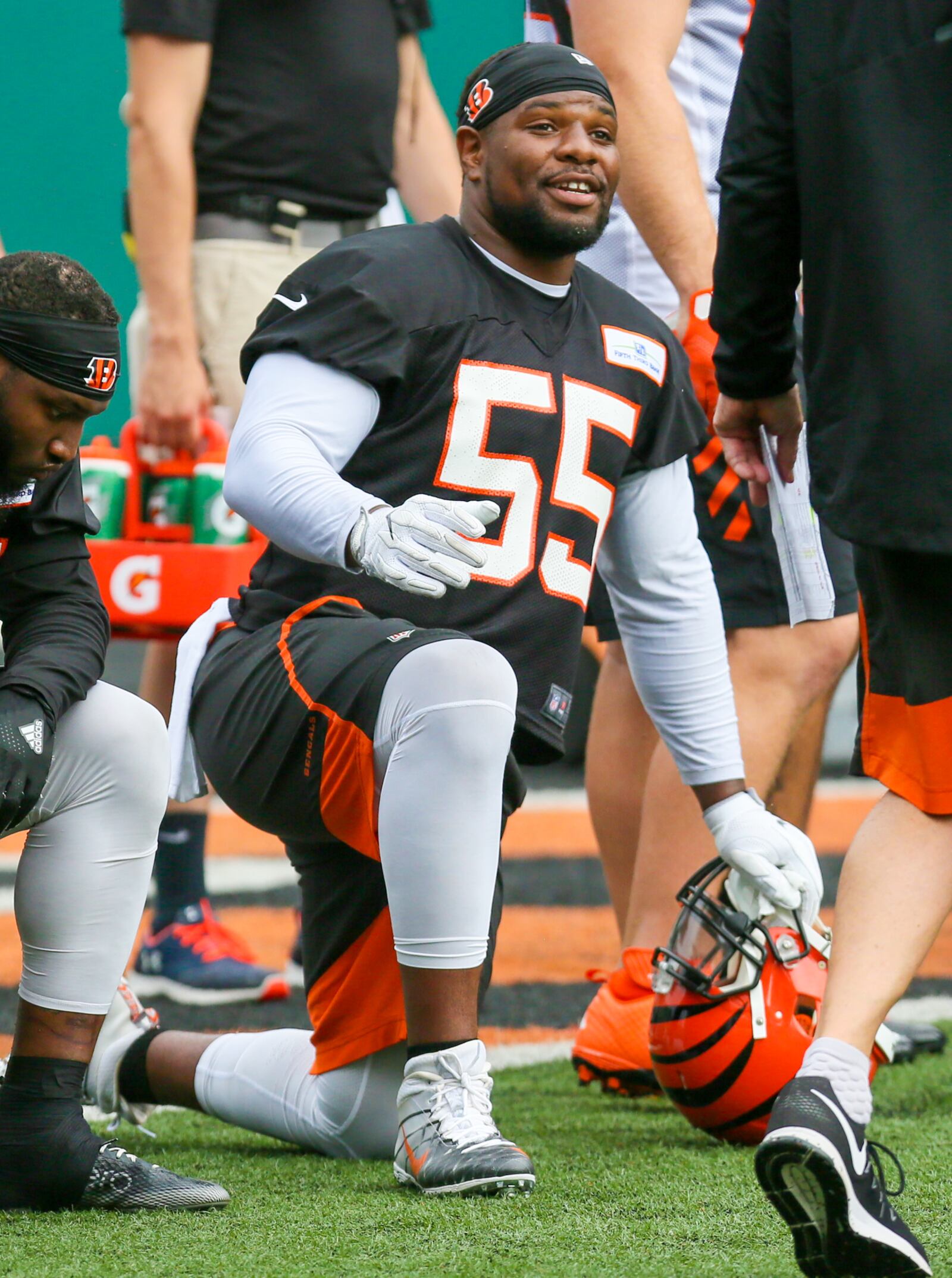 Bengals linebacker Vontaze Burfict (55) participates in a team practice at Paul Brown Stadium, Tuesday, June 13, 2017. GREG LYNCH / STAFF