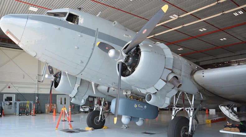 The Air Force Research Laboratory’s AgilePod has commenced a series of flight tests aboard a Douglas DC-3 aircraft in preparation for integration on the Air Force MQ-9 Reaper unmanned aerial vehicle later this year. AgilePod is fully flight-line reconfigurable and enables operators to meet a variety of mission sets with multiple sensors on a single platform. (U.S. Air Force photo/David Dixon)