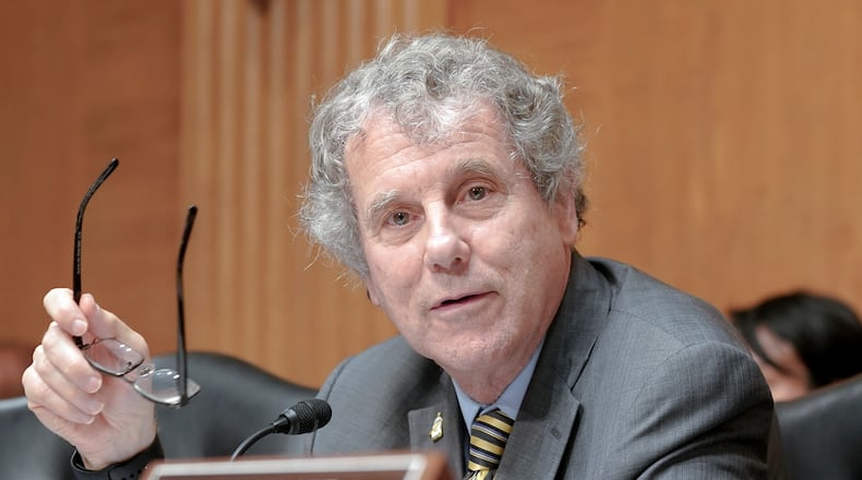 Sen. Sherrod Brown, D-Ohio, speaks during a Senate Banking Committee hearing, Thursday, June 22, 2023, on Capitol Hill in Washington. (AP Photo/Mariam Zuhaib)