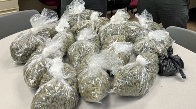 The Miami County Sheriff's Office said that deputies found about 13 pounds of marijuana in a suitcase during a traffic stop late Sunday | Photo courtesy of Miami County Sheriff's Office