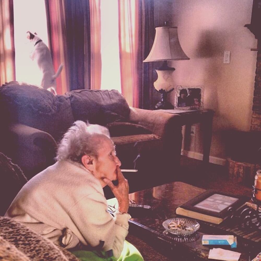 Even after being diagnosed with lung cancer, she still smokes. I'm glad though. I want her to die happy. #LawAndOrderSVU