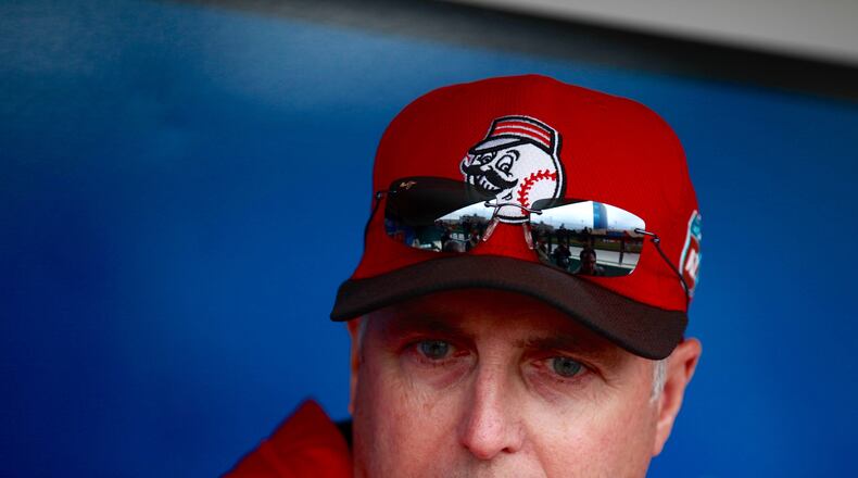 Reds manager Bryan Price talks to reporters before an exhibition game against the Pirates at Victory Field in Indianapolis on Saturday, April 2, 2016. David Jablonski/Staff