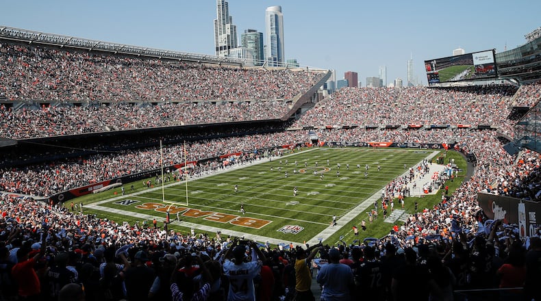 FILE - Cincinnati Bengals kick off to the Chicago Bears to start the first half of an NFL football game, Sunday, Sept. 19, 2021, in Chicago. (AP Photo/Kamil Krzaczynski, File)