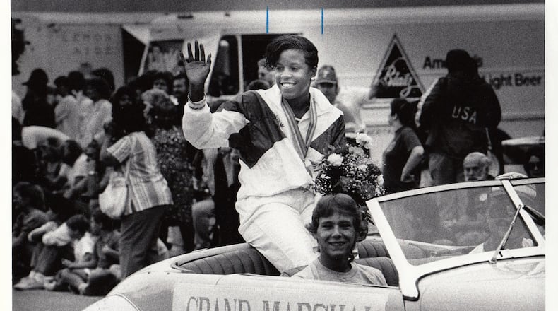 Lavonna Martin, Pan Am gold medal winner, cruises through the Trotwood Heritage Days Parades as the Grand Marshall in Sept. 1987. STAFF PHOTO/TY GREENLEES