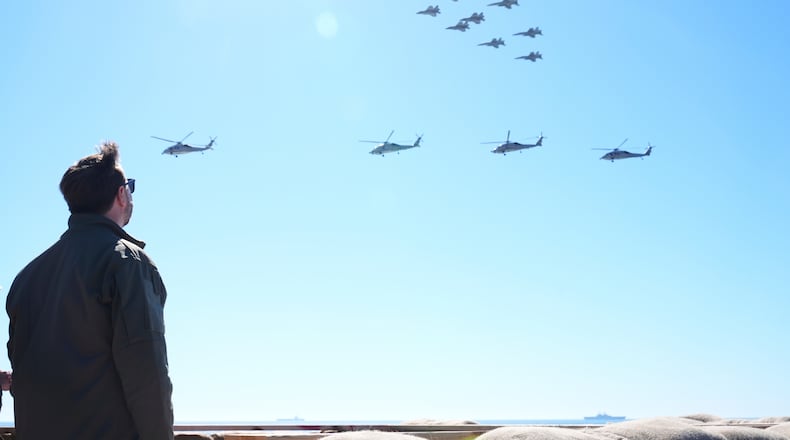 Vice President JD Vance watches a demonstration by Marines during activities to mark the upcoming Marine Corps' 250th anniversary on Marine Corps Base Camp Pendleton in Camp Pendleton, Calif., Saturday, Oct 18, 2025. (AP Photo/Gregory Bull)