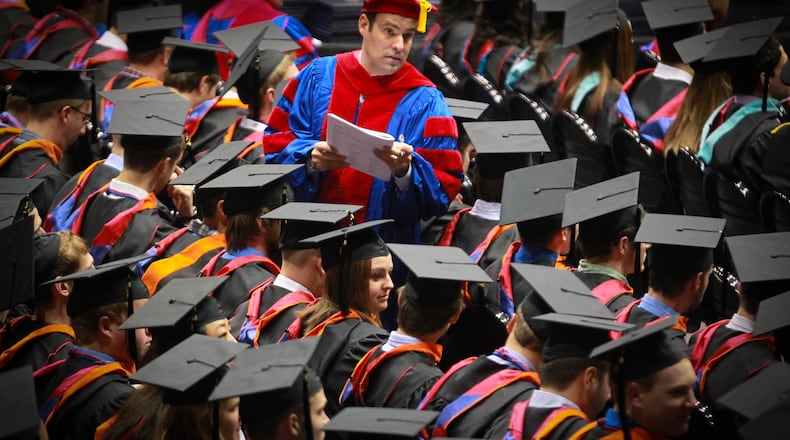 More than 2,000 UD graduate and undergraduate students will be awarded degrees Saturday and Sunday at the University of Dayton Arena. FILE
