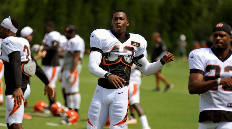 Cincinnati Bengals safety George Iloka, who suffered a knee injury July 30, returned to the practice field with some limited work Tuesday. JAY MORRISON/STAFF