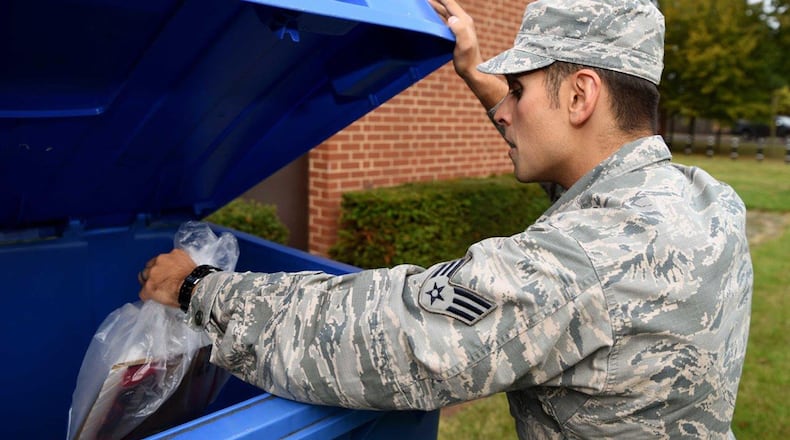 The Wright-Patterson Air Force Base Recycling Center will continue outside collection containers as usual, but requests for pick-up will be evaluated based on the goal of social distancing. (U.S. Air Force photo/Airman 1st Class Brandon Esau)