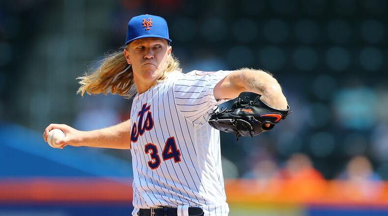 NEW YORK, NEW YORK - MAY 02: Noah Syndergaard #34 of the New York Mets pitches in the second inning against the Cincinnati Reds at Citi Field on May 02, 2019 in the Queens borough of New York City. (Photo by Mike Stobe/Getty Images)