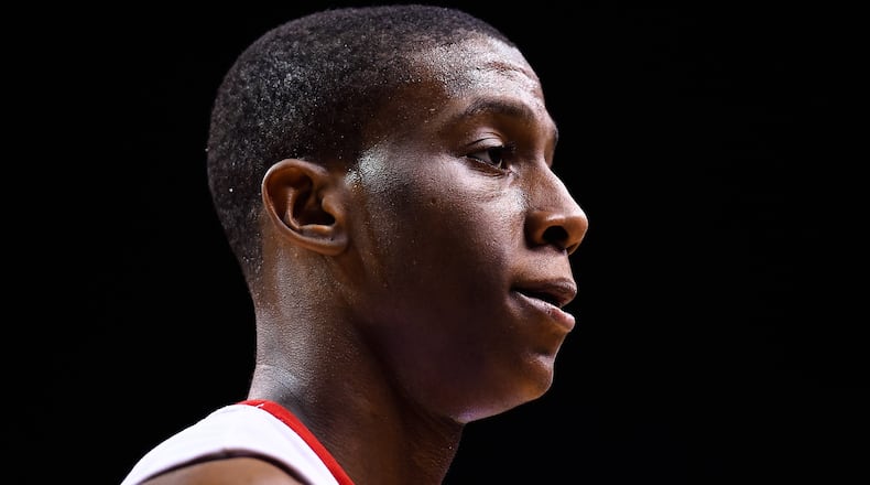 Jordan Sibert   of the Dayton Flyers looks on during a semifinal game against the Rhode Island Rams in the 2015 Men's Atlantic 10 Basketball Tournament at the Barclays Center on March 14, 2015 in the Brooklyn borough of New York City.  (Photo by Alex Goodlett/Getty Images)