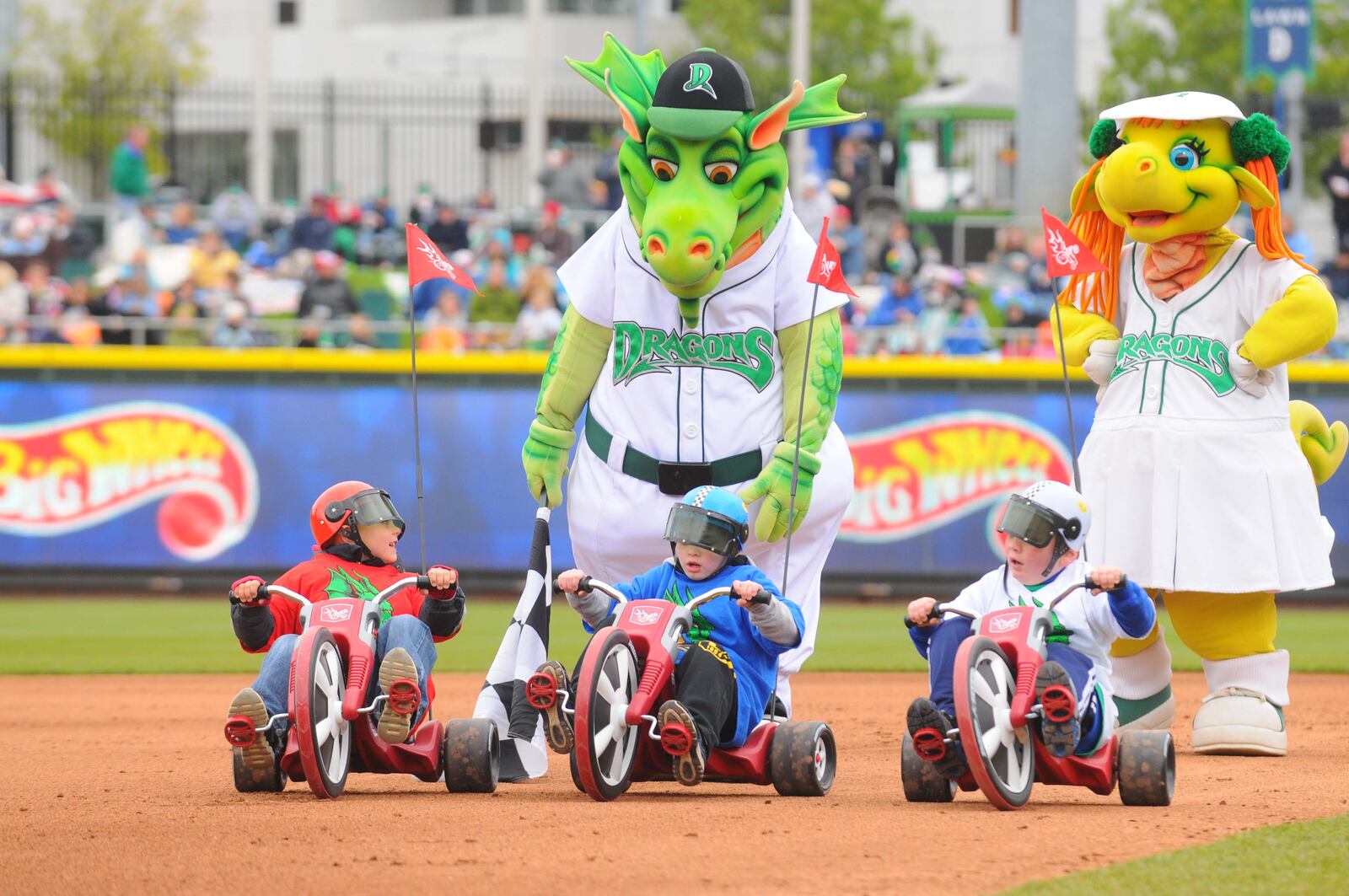 That's how they roll: Heater and Gem with some young Dragons fans. CONTRIBUTED