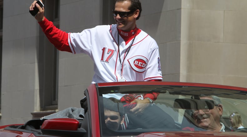 Aaron Boone, former Reds infielder and current ESPN broadcaster, served as the Grand Marshall for the 93rd Findlay Market Opening Day Parade, Thursday, April 5, 2012. Staff photo by Greg Lynch