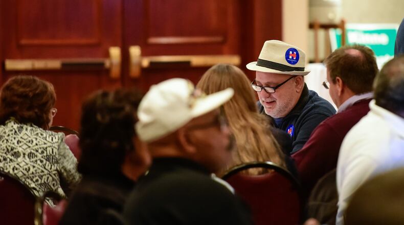 Hundreds gathered at the Butler County Democratic party election results watch event Tuesday, Nov. 8 at the Marriott ballroom in West Chester Township. NICK GRAHAM/STAFF