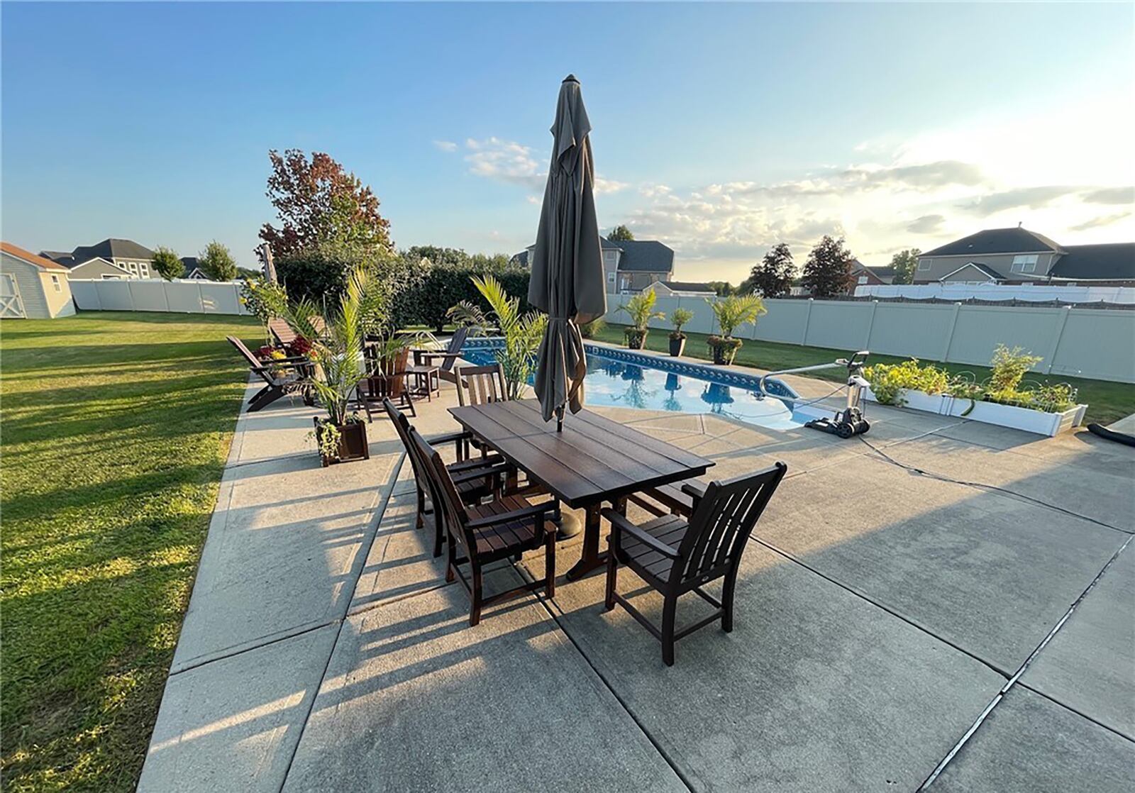 The heated inground pool has a new liner and is surrounded by a concrete patio. It also has a diving board. CONTRIBUTED