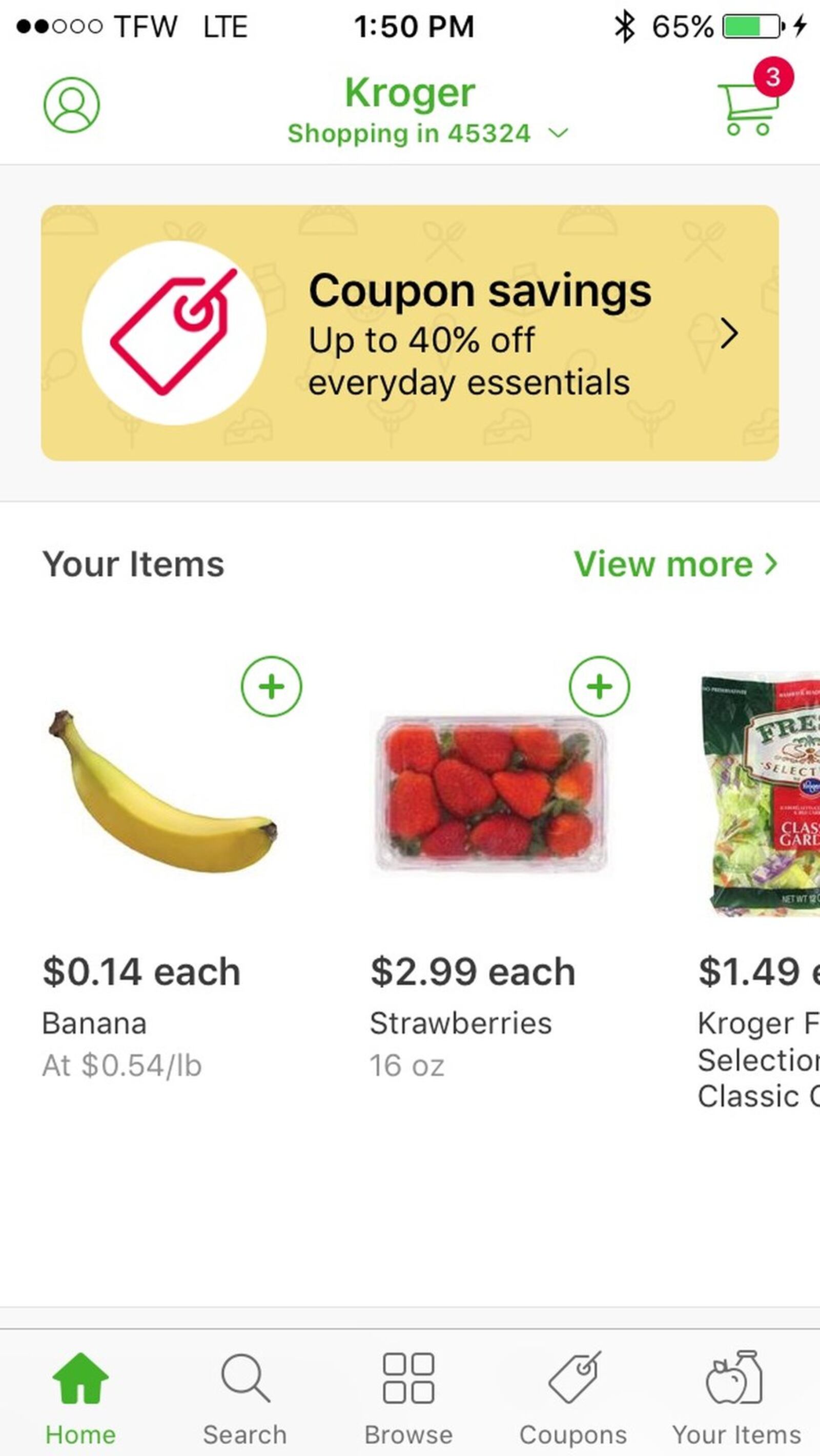 Instacart offers delivery from many area grocery stores including Kroger.