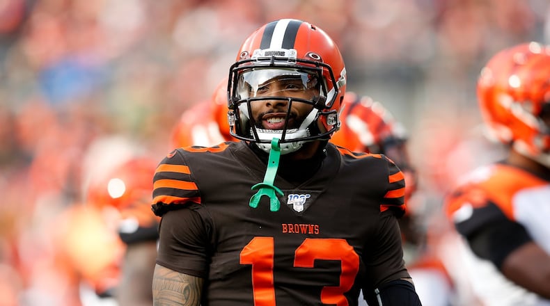 CLEVELAND, OH - DECEMBER 8: Odell Beckham Jr. #13 of the Cleveland Browns walks back to the line of scrimmage during the first quarter of the game against the Cincinnati Bengals at FirstEnergy Stadium on December 8, 2019 in Cleveland, Ohio. (Photo by Kirk Irwin/Getty Images)