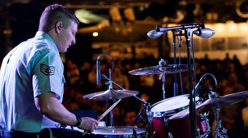 Staff Sgt. Chris Hanson, USAF Band of Flight percussionist, performs during the band s Spirit of Freedom ensemble concert Feb. 22. (U.S. Air Force photo/Wesley Farnsworth)