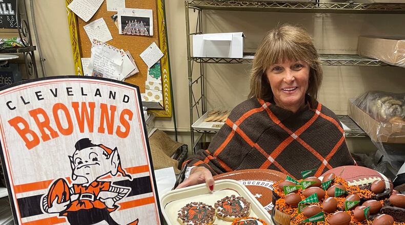 As the Cleveland Browns head to the NFL playoffs to face the Houston Texans at 4:30 p.m. Saturday, Ashley’s Pastry Shop in Oakwood is making special treats for fans. NATALIE JONES/STAFF
