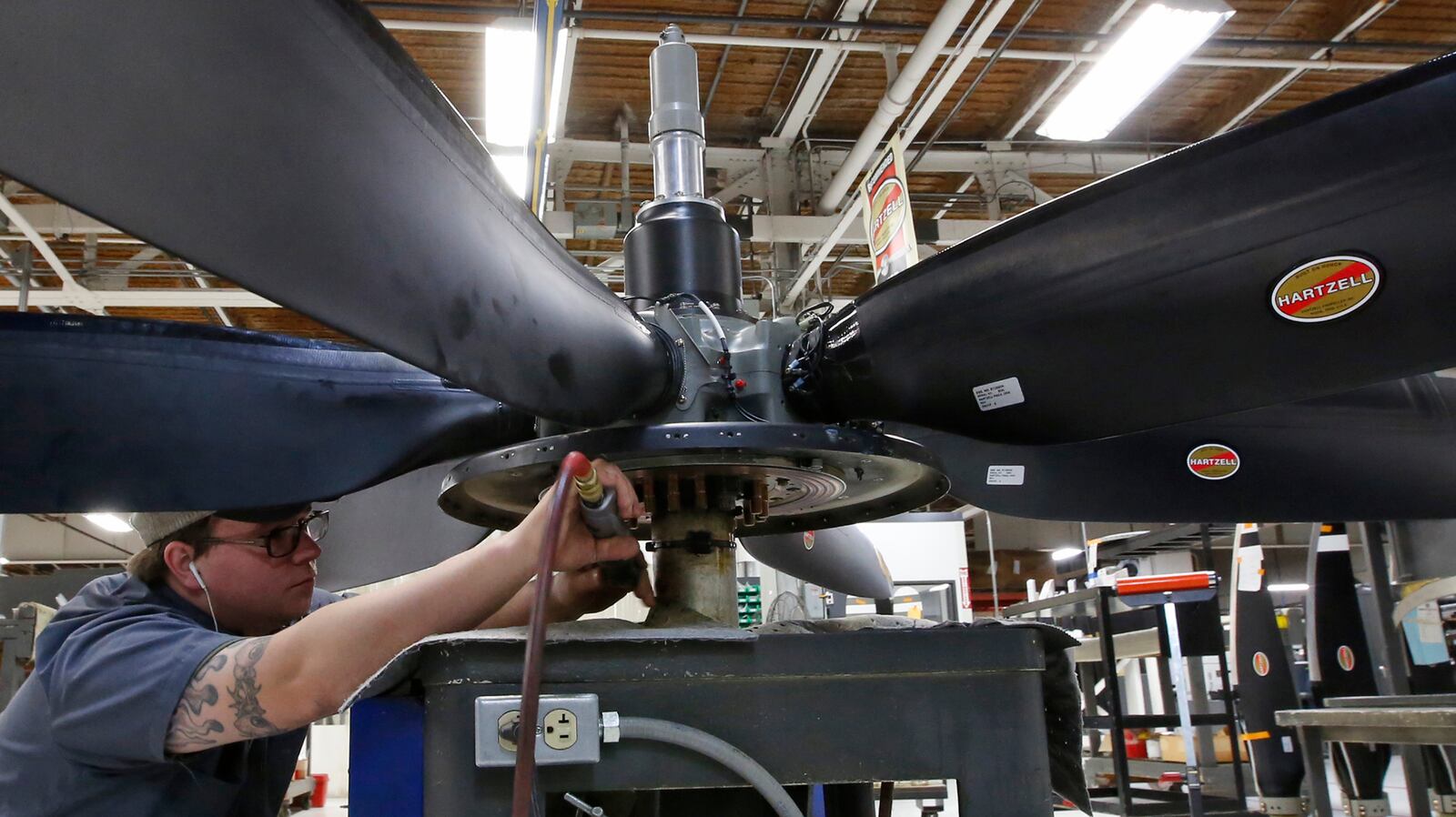 A composite 6-blade dual-acting propeller for the Dornier 328 turboprop-powered commuter airliner is one of the largest propellers made by Hartzell Propeller in Piqua. TY GREENLEES / STAFF