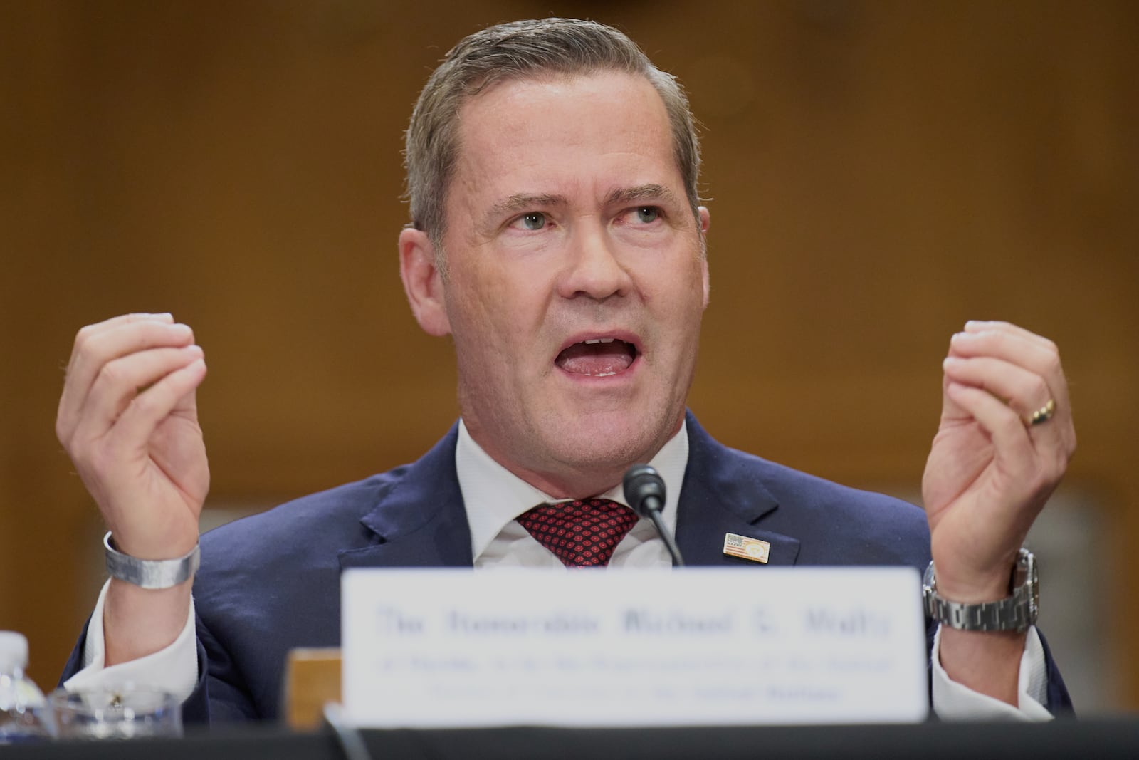 Former White House National Security Adviser Michael Waltz, testifies during a Senate Foreign Relations Committee nomination hearing on his nomination to be U.S. Representative to the United Nations, Tuesday, July 15, 2025, on Capitol Hill in Washington. (AP Photo/Jacquelyn Martin)