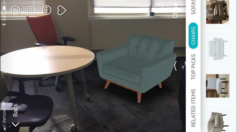 Amazon’s augmented reality feature lets shoppers place furniture in their homes using an app.