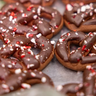 Local bakers submitted 39 batches of cookies in the 2025 Dayton Daily News Holiday Cookie Contest. Pictured are Chocolate Peppermint Pretzels submitted by Karen Berry of Centerville. BRYANT BILLING/STAFF