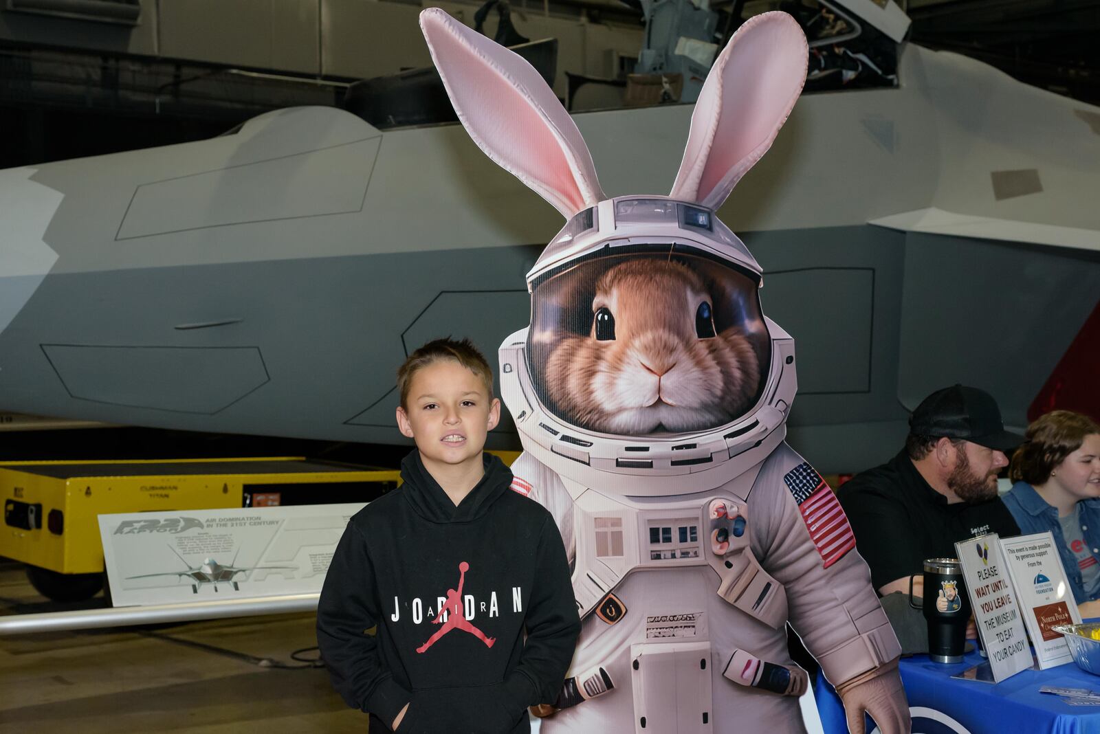 The National Museum of the United States Air Force hosted its free Bunny Trail event on Saturday, March 30, 2024. Giant inflatable bunnies were stationed through the museum featuring candy stations. Pop-up concerts by the Air Force Band of Flight were featured in the Cold Way Gallery. Activities also included face painting, balloon twisters and glitter tattoos. TOM GILLIAM / CONTRIBUTING PHOTOGRAPHER