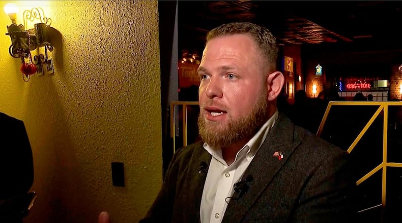 In this image taken from KXAS video, State Sen-elect Taylor Rehmet (D) speaks Jan. 31, 2026, in Fort Worth, Texas, after winning a special election for the Texas state Senate and flipped a reliably Republican district that President Donald Trump won by 17 points in 2024. (KXAS via AP)