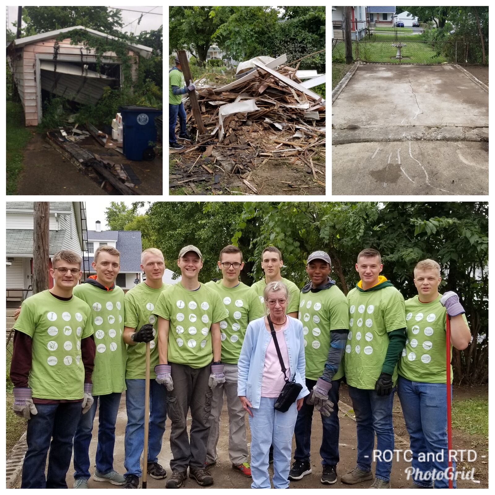 ROTC cadets from Cedarville University, Wright State and University of Dayton with a homeowner. CONTRIBUTED PHOTO