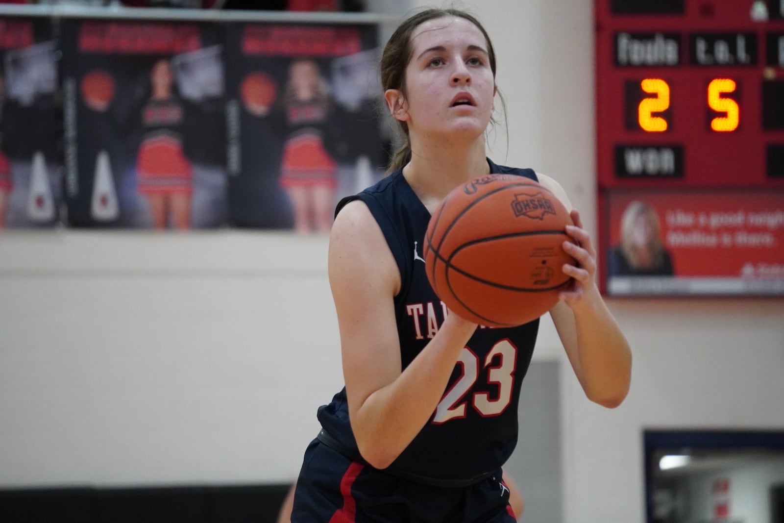Talawanda's Janna Cary (23) eyes the free throw line against Madison on Monday night. Chris Vogt/CONTRIBUTED