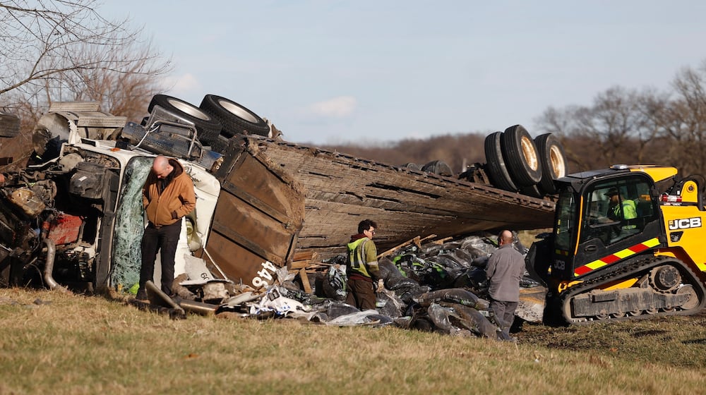 Photos from the aftermath of a semi-trailer crash on State Route 4 at Prairie Road in Moorefield Twp. that killed at least one person.
JOSEPH COOKE / STAFF