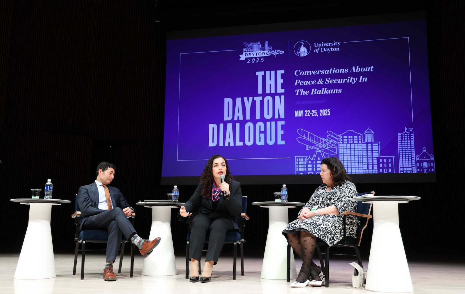 A panel discussed peace and security in the Balkans during a Dayton Dialogue event at the Roger Glass Center for the Arts Sunday, May 25, 2025. BRYANT BILLING / STAFF